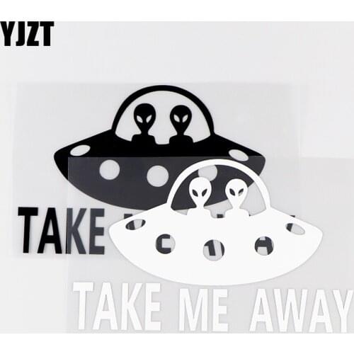 YJZT 15.7X9.7CM Take Me Away Ufo Vinyl Car Sticker Decal Flying Saucer Black / Silver 10A-0059