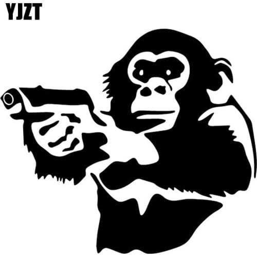 YJZT 16.8CM*14.8CM Monkeys Hold A Gun Creative Decoration Car Sticker Vinyl Decal Car Door Accessories Black/Silver C4-1863