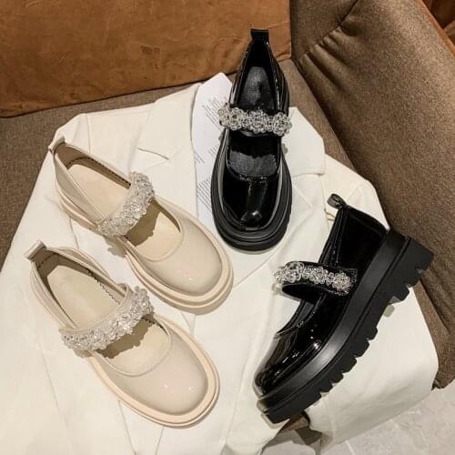 Plus Size 35-43 Women Flat on Platform Shoes Patent Leather Mary Janes Shoes Crystal Thick Sole Lolita Shoes High Heels 9282G