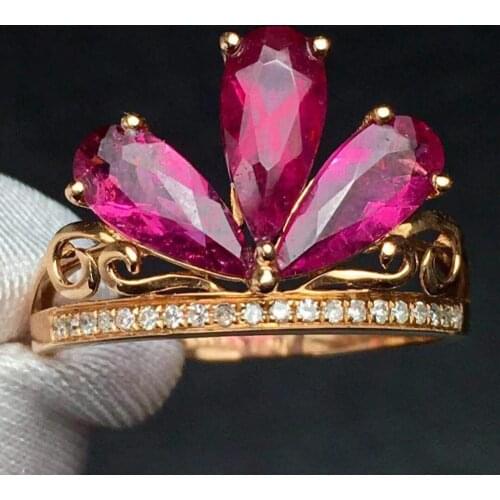 Rubillite Ring Fine Jewelry Pure 18 K Gold Natural Rubi Tourmaline 2.4ct Gemstone Diamond Gift Female Rings for Women Fine Ring
