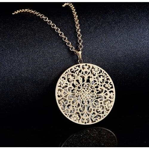 Womens Necklaces Hollow Flower Crystal Locket Gold Silver Color Pendant Long Necklace Fashion Jewellery collar mujer 2021 Gift