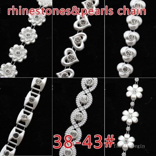 1/5yards pearl strass Crystal Rhinestone beaded chain sewing Applique Bridal Trims For Garment dancing/Wedding Dress Craft 38-43