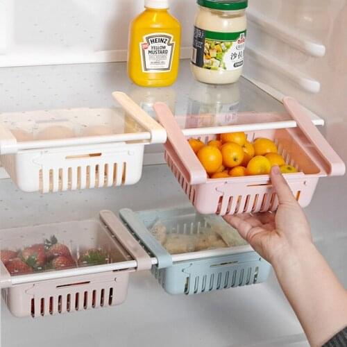 1PCS Adjustable Fridge Storage Baskets Refrigerator Storage Rack Organizer Kitchen Accessories Plastic Pull-out Drawer Storage