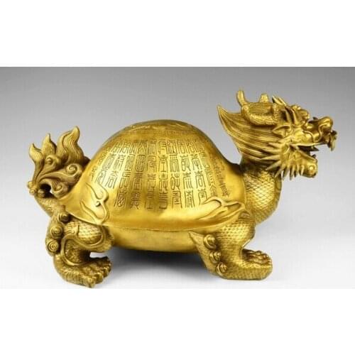 12 China Brass Auspicious Fengshui Yuanbao Wealth Dragon turtle Tortoise Statu