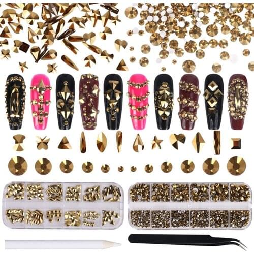 120 Pcs Multi shapes Crystals Nail Rhinestones and 2000 pcs AB Nail Art Rhinestones Flat back Gems Stone For Nail Decorations