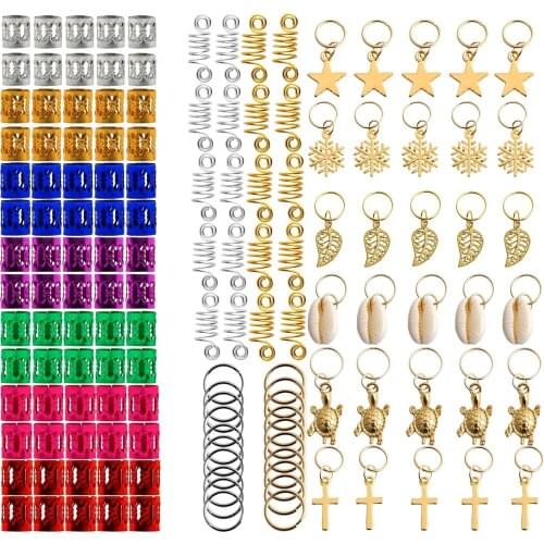 140 Pieces Hair Braid Rings Hair Loops Clips Leaves Star Conch Snowflake Pendant Charms Set Hair Clip Headband Accessories
