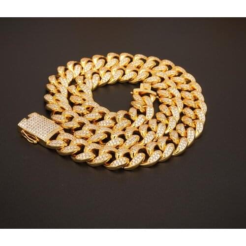 20mm Miami New Box Clasp Cuban Link Chain Gold Necklace Iced Out Cubic Zirconia Bling Hip hop for Men Jewelry