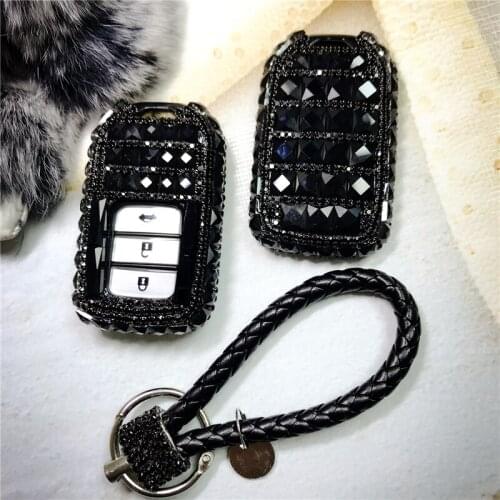 Car key case cover Diamond shell car key cover set for Honda Civic CRV Accord XRV Spirior 2/3/4 Button bling KeyChain key Ring