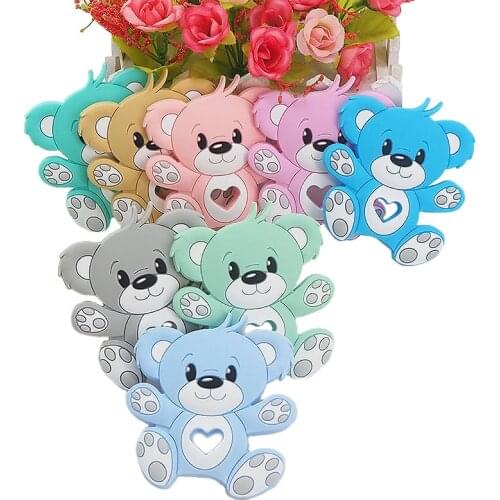 Chenkai 10PCS Silicone Bear Teethers Food Grade Baby Cartoon Pacifier Teething For Baby Nursing Accessories and Gifts BPA Free