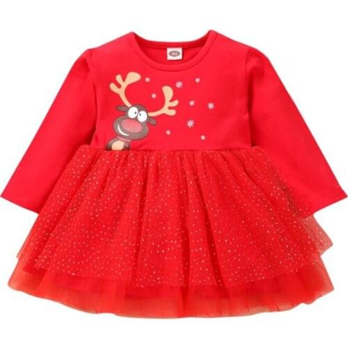 Infant Children\s Virgin Baby Long-sleeved Mesh Christmas Dress Red Hot Sale