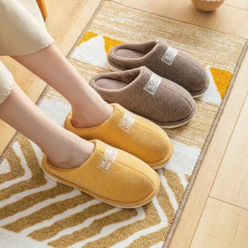 Couple Home Warm Slipper Cotton Fabric Indoor Slipper Blast Cloth Womens Winter Anti-slip Shoes Stripe Simple Mens Shoes