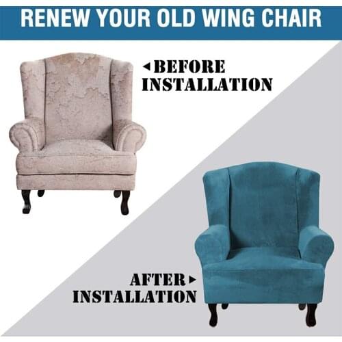Elastic Wing Armchair Slipcover Velvet Plush Wing Back Chair Sofa Cover Plush Stretch Washable Removeble Furniture Protector