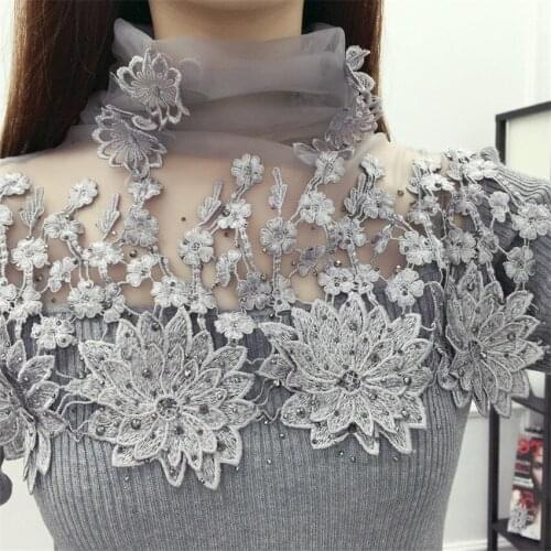 Gowyimmes Autumn Slim Women Long Sleeve Lace Sweater Lady Short Turtleneck Hollow Out Knitted Sweaters Pullovers Bottomings 475
