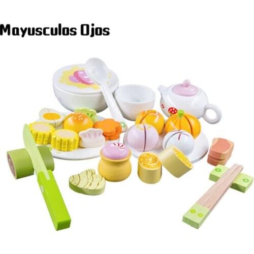 Chinese Morning Tea Wooden Simulation Kitchen Play House Role-playing Toys