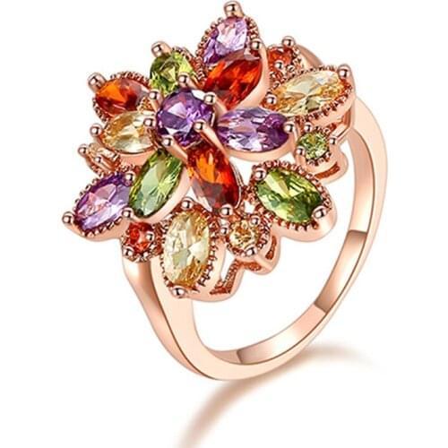 Ociki Cubic Zirconia Silver Color Colourful Crystal CZ Rings Flower Party Jewelry for Women Finger Girls Gift Drop Shipping