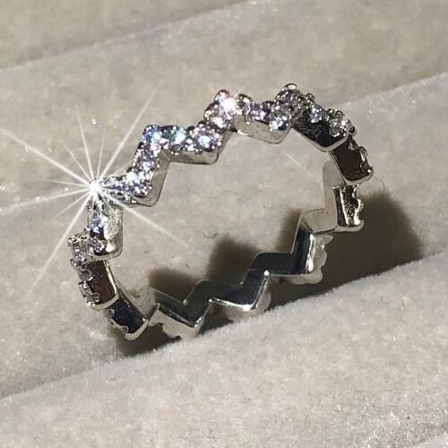 Simple Wavy line Thin Ring set sterling silver 925 original Wedding Band Rings for Women Brand Jewelry Simulated Diamond