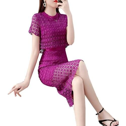 Ladies Upscale Lace Dress 2021 New Female Spring Summer Dress Lady Dress FalseTwo Pieces Dress Dresses For Women Womens Dress C