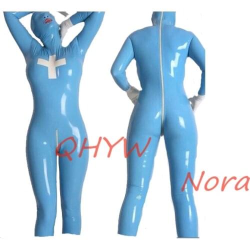 Latex Catsuit Nursing Bodysuit Full-body with Back Zipper Hoods Gloves Socks Full Set Size XXS-XXL for Women (no Gloves)