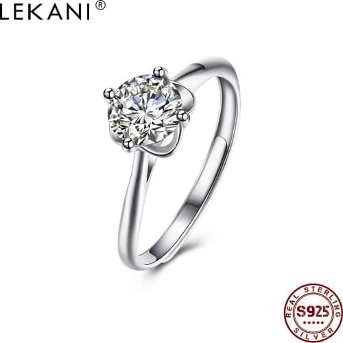 LEKANI Adjustable 925 Sterling Silver Rings Romantic Geometric Opening Cubic Zirconia Ring For Women Anniversary Fine Jewelry
