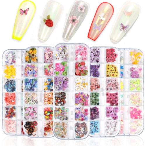 Hot LEAMX New Christmas Nail Jewelry Wood Pulp Piece Color Top Design Flower Butterfly Halloween Nail Jewelry 12 Grid Boxed Gift