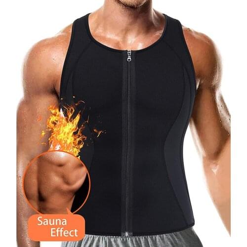 Men Hot Neoprene Workout Sauna Tank Top Zipper Waist Trainer Vest Weight Loss Body Shaper Compression Shirt Gym Clothes Corset