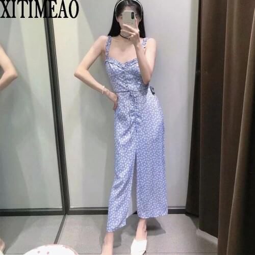 Za Women Fashion Sweet Floral Print Sexy Cropped Vintage Backless Female Vest Neck Tops And High Waist Split Skirt