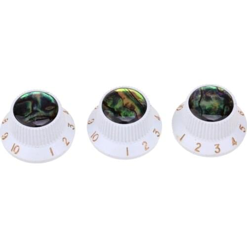 Musiclily Pro Plastic Metric Size Abalone Top Strat Knobs for Squier ST Style Guitar, White (Set of 3)