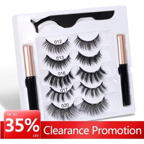 5 Pairs Magnetic False Eyelashes Liquid Eyeliner Set Thick Waterproof 5 Magnets Eyelashes & Tweezers Wholesale Magnetic Eyelash