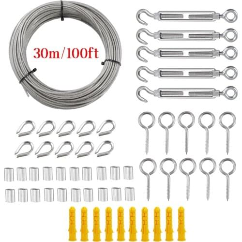 Garden Wire Picture Wire Rope & Cable Railing Kits 30m/100ft PVC Coated Heavy Duty 304 Stainless Steel 56pcs
