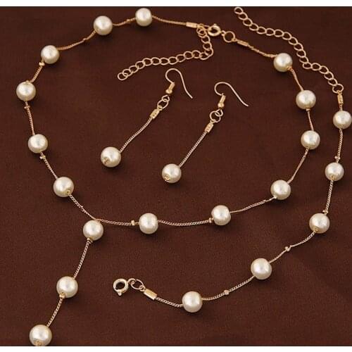 Imitation Pearl Jewelry Sets Novelty Necklace Bracelet Earrings Classical Beauty Practical Item