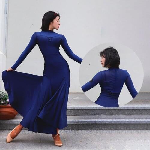 2020 New T008 Long Sleeve Patchwork Latin Dance Dress Women Performance Costume Ballroom Dresses Latino Dancewear
