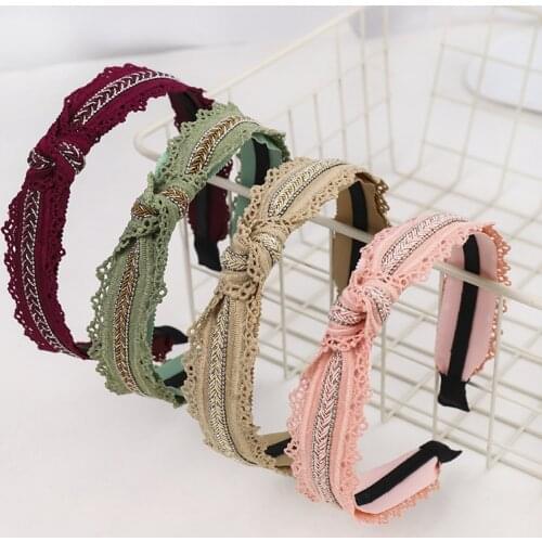 2020 Vintage Lace Brim Knot Bezel Hair Band Women Headband Hoop Hair Clips Girls Hair Accessories opaska do wlosow Hairband