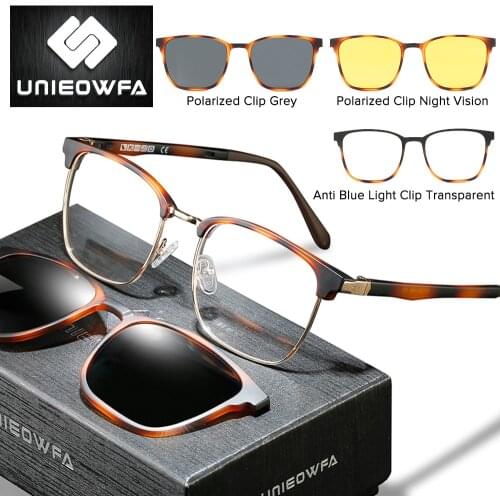 Prescription Magnet Clip on Sunglasses Men Polarized Night Vision Optical Progressive Glasses Male Myopia Multifocal Eyeglasse
