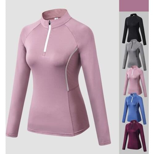 Autumn and Winter Ladies Sports Long-sleeved Fitness Running Yoga Clothes High Elastic Tights Quick-drying Stand Collar Sweater