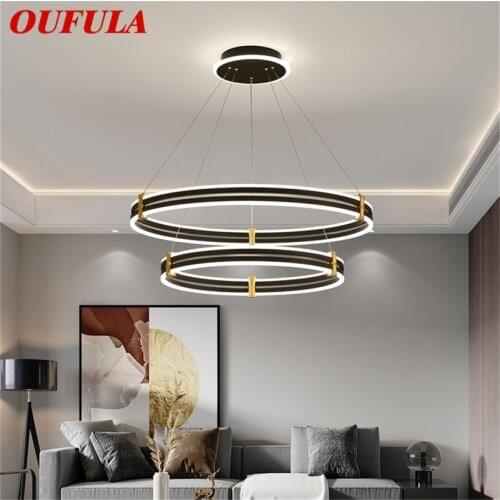 OUFULA Nordic Pendant Lights Modern Black Luxury Round LED Lamp Fixture For Home Decoration