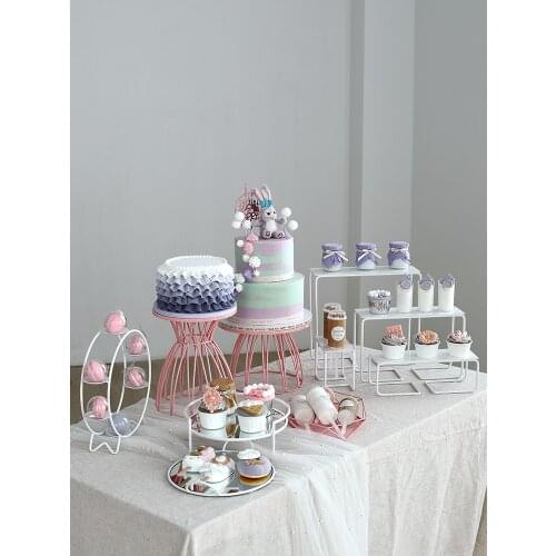 Pink Romance Wedding Tableware Cake Stands Party Dessert Cupcakes Plates for Princess Girl Birthday Engaged Cake Food Trays
