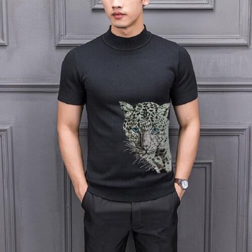 Full Of Unique Charm Men Half-Sleeved Party Essential Knitting Semi-High Collar Tops Fitness Short Luxury Sweater