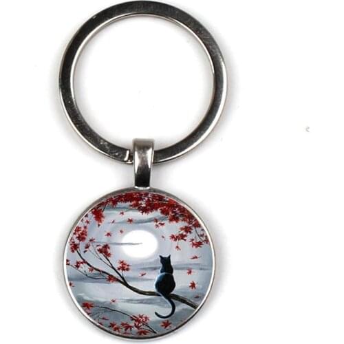 Popular models, cute moon cat series glass keychain, fashion key chain, pet lovers private gifts