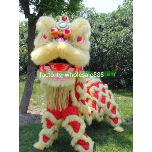 Advertising 100% Wool Lion Yellow Dance Mascot Costumes Chinese Folk Art for Two Adults Clothing Carnival Halloween Cosplay Gift