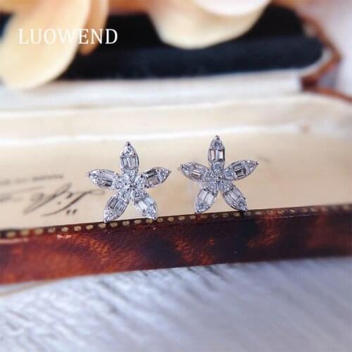 ANI 18K Solid White Gold (AU750) Women Engagement Stud Earrings 0.8 CT Certified Round Real Natural Diamond Earring Star Design