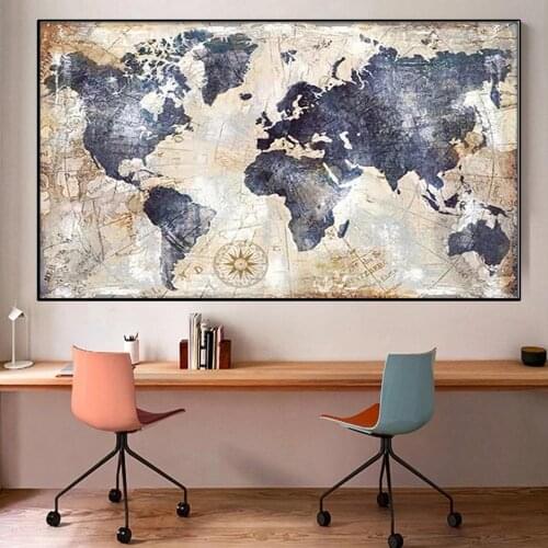 Vintage Nordic World Map Canvas Painting Posters And Prints Print Living Room Interior Wall Pictures Modern Decoration Pictures