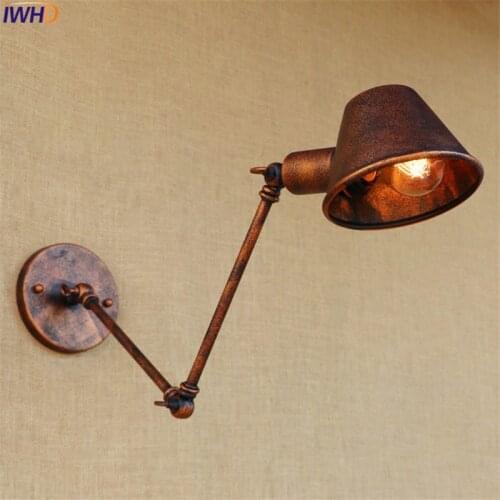IWHD Rustic Swing Long Arm Wall Lamp Vintage LED Dinning Room Edison Retro Industrial Wall Light Fixtures Arandela