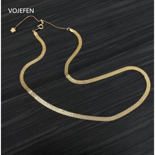 VOJEFEN 18k Real Gold Dainty Gold Choker Necklaces for Women- Flat Wide Link Chain Adjustable Simple Choker Necklaces Jewellry