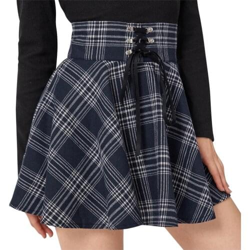 Elegant Miniskirt Women Fashion Retro Punk Plaid Print Skirt Strap Back Zipper Short Skirt Spring Summer Daily Wear Mujer Faldas