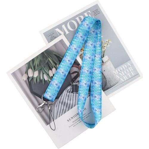 ZF2494 1pcs Blue Fish Scales Exquisite Lanyard Painting Art Key Chain Lanyard Neck Strap For Phone Keys ID Card Fashion Lanyards