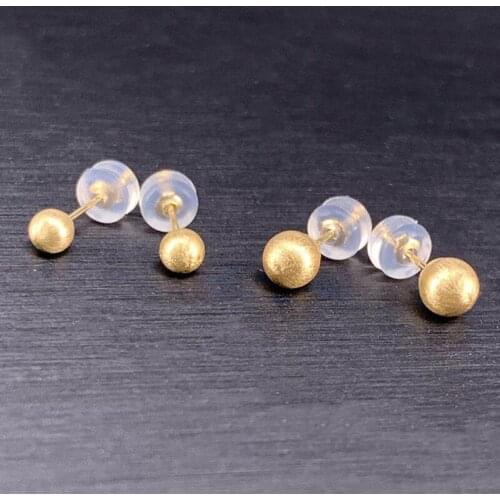 Solid AU750 18K Yellow Gold Earrings Women 5mm Ball Stud Earrings Ladys Gift P6262