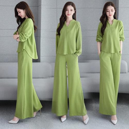 Women Summer Elegant Pant Sets Female V-neck Short Sleeve Tops + Wide Leg Trousers Two Piece Set Female Suit Plus Size 3XL H215