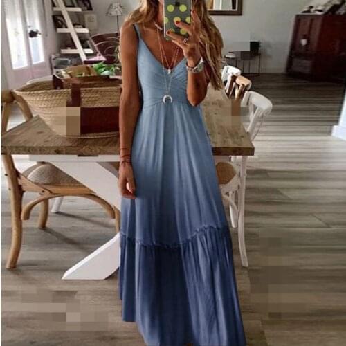 Wrap Dress Summer Sexy Deep V Neck Gradient Ombre Dress A Line Sukienka Boho Strap Long Maxi Women Dress Sleeveless Big Size 5xl