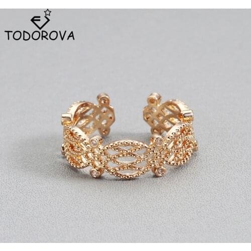 Todorova Fashion Women Rings Gold Color Rings High Quality Gift Floral Flower Female Ladies Wedding Ring Adjustable