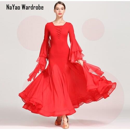 2021 New 1866 Lotus Design Yarn Puffy Striped V Neck Latin Dance Dress Women Performance Modern Dance Dress Latino Dancewear